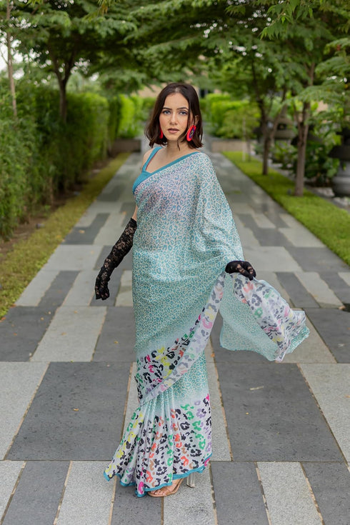 Vasthrlay Fashion Georgette Off Multicolor Ethnic Wear