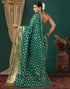 Vasthrlay Georgette Printed Teal Green Saree With Unstitched Blouse Piece