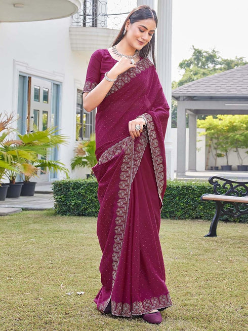 Vasthrlay Georgette Embroidery Dark Saree
