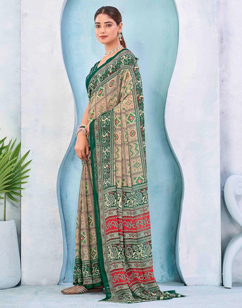 Vasthrlay Georgette Bandhani Unstitched Teal Saree