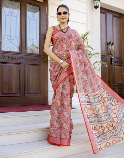 Vasthrlay Womens Printed Unstitched White Saree