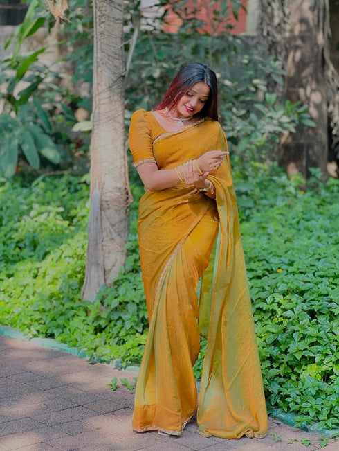Vasthrlay Boarder Unstitched Chhaavaz Mustard Free Ethnic Wear