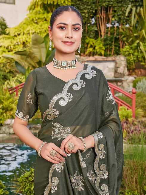 Vasthrlay Georgette Embroidery Dark Saree