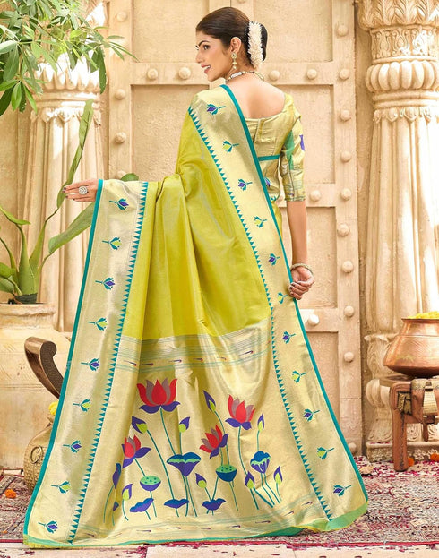 Vasthrlay Paithani Kanjivaram Unstitched Pink Saree