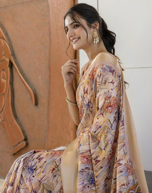 Vasthrlay Womens Striped Unstitched Dusty Pink Saree