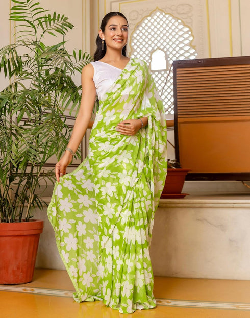 Vasthrlay Georgette Printed Unstitched Lavender Saree