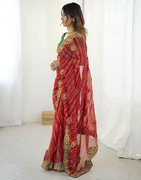 Vasthrlay Georgette Embroidery Unstitched Pink Saree
