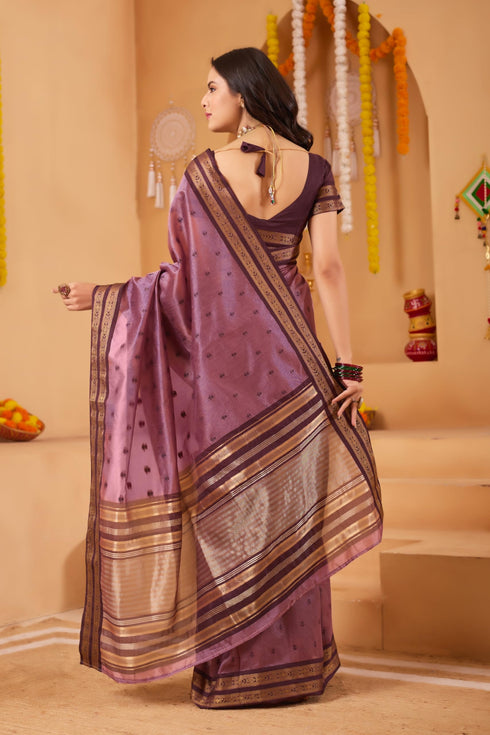 Vasthrlay Orange Jacquard Unstitched Saree