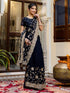 Vasthrlay Georgette Embroidery Navy Blue Saree With Unstitched Blouse Piece
