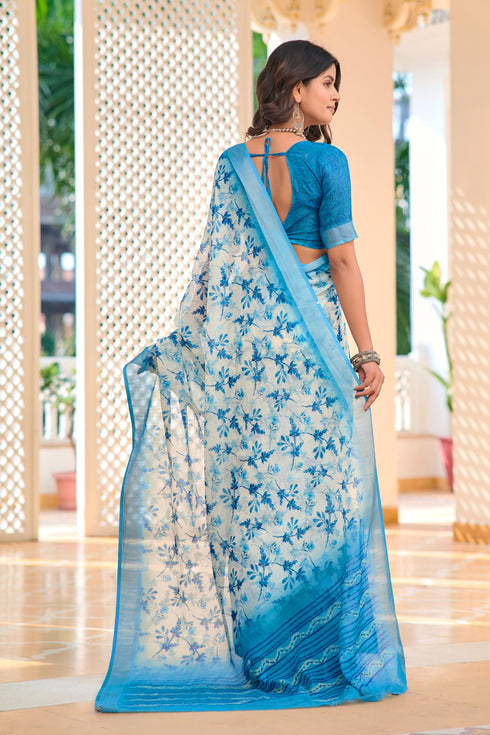 Vasthrlay Sky Blue Printed Unstitched Saree