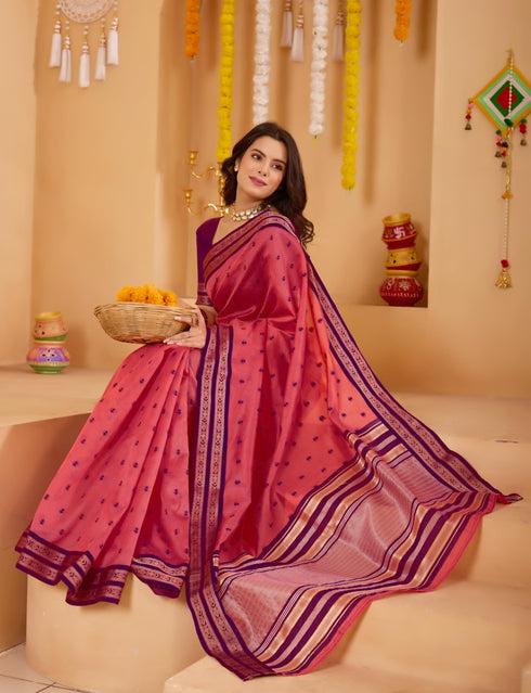 Vasthrlay Orange Jacquard Unstitched Saree