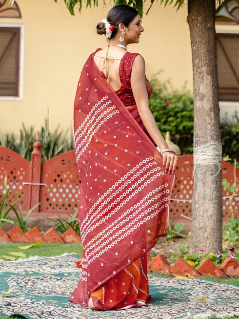 Vasthrlay Bandhani Printed Unstitched Peach Saree