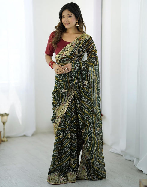 Vasthrlay Georgette Printed Unstitched Red Saree