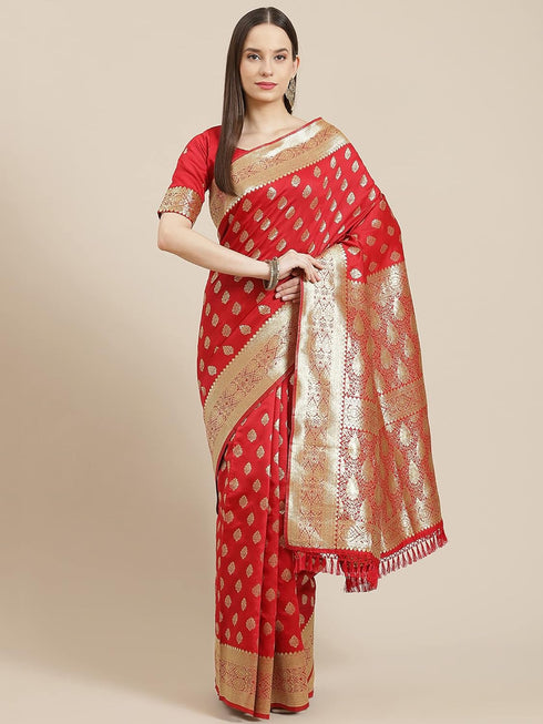 Vasthrlay Kanjivaram Banarasi Unstitched Red Ethnic Wear