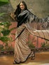 Vasthrlay Womens Printed Peach | Black Saree With Unstitched Blouse Piece