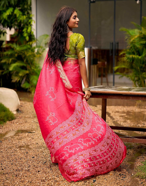 Vasthrlay Bandhani Printed Unstitched Black Saree