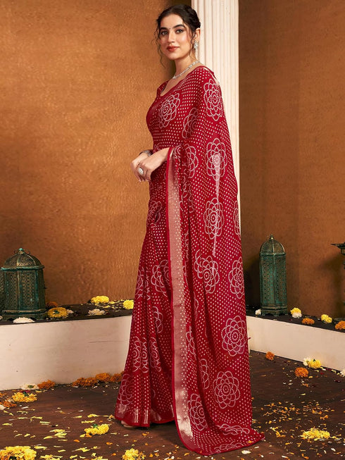 Vasthrlay Chiffon Bandhani Unstitched Rani Pink Saree