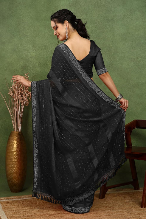 Vasthrlay Fashion Georgette Stripes Navy Ethnic Wear