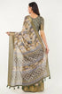 Vasthrlay Olive Beige Abstract Floral Polyester Saree With Zari Border And Ruched Unstitched Blouse Piece