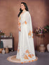 Vasthrlay Off White Leaf Print Organza Saree With Mustard Piping And Ruched Sleeveless Unstitched Blouse Piece