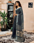 Vasthrlay Womens Printed Dark Green Saree With Unstitched Blouse Piece