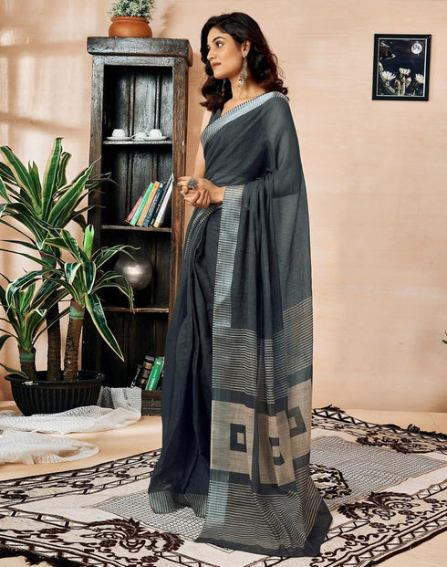 Vasthrlay Womens Printed Unstitched Dark Green Saree