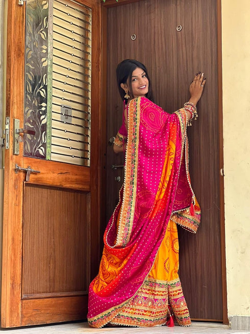 Vasthrlay Bhandhani Colourful Embroidery Saree