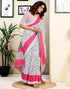 Vasthrlay Womens Printed Unstitched White Saree