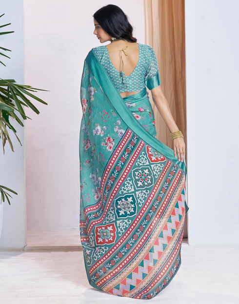 Vasthrlay Georgette Printed Unstitched Multicolor Saree