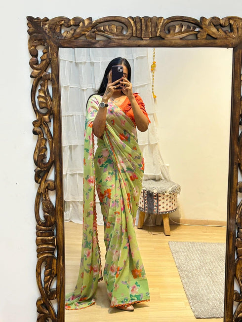 Vasthrlay Light Green Georgette Unstitched Saree