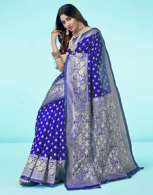 Vasthrlay Banarasi Jacquard Unstitched Yellow Saree