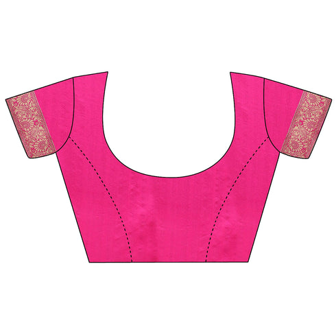 Vasthrlay Pink Kanjivaram Unstitched Saree