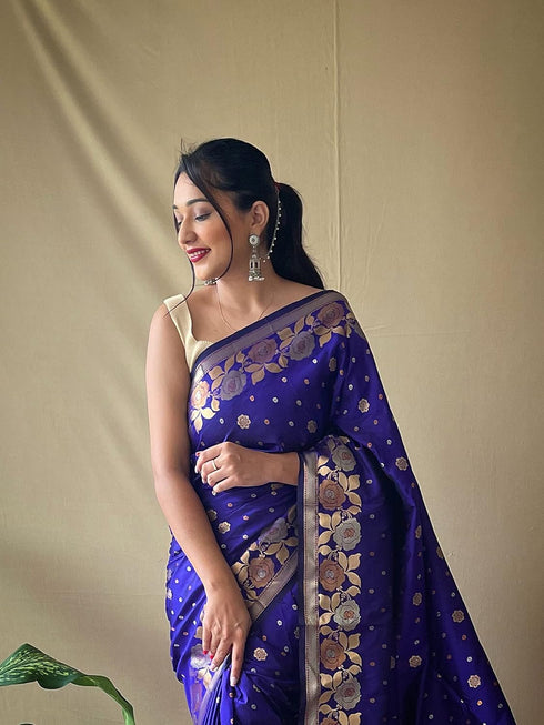 Vasthrlay Kanjivaram Banarasi Jacquard Unstitched Saree