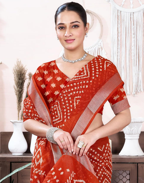 Vasthrlay Bandhani Printed Unstitched Yellow Saree