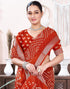 Vasthrlay Bandhani Printed Red And White Saree With Unstitched Blouse Piece