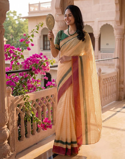 Vasthrlay Womens Printed Unstitched Off White Saree