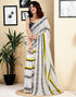 Vasthrlay Womens Printed White Saree With Black Unstitched Blouse Piece