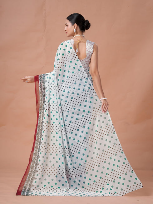 Vasthrlay Red Unstitched Saree
