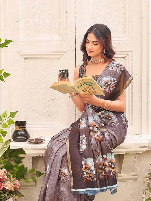 Vasthrlay Womens Printed Unstitched Sage Green Saree