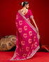 Vasthrlay Bandhani Embroidery Pink Saree With Unstitched Blouse Piece