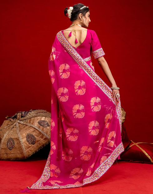 Vasthrlay Bandhani Embroidery Unstitched Orange Saree