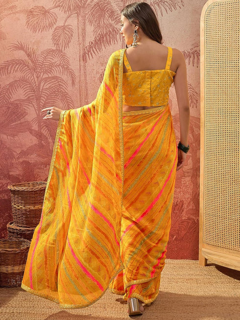 Vasthrlay Chiffon Bandhani Unstitched Purple Saree