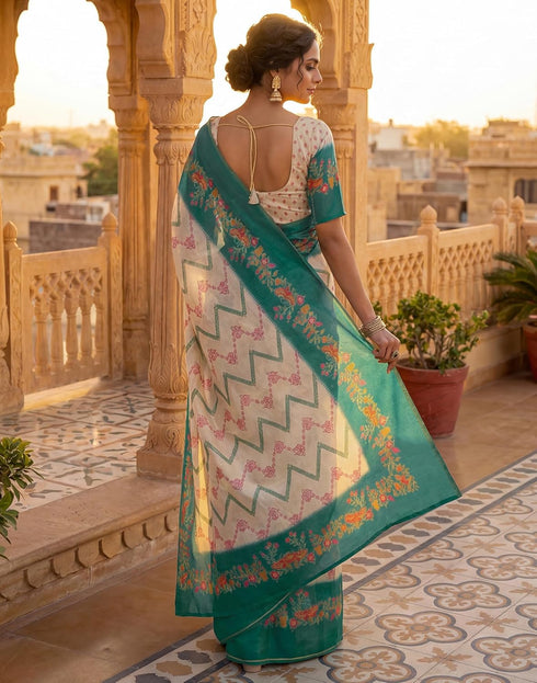 Vasthrlay Banglori Printed Unstitched Peach Saree