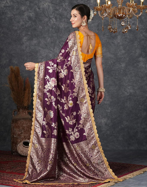 Vasthrlay Banarasi Jacquard Unstitched Pink Saree
