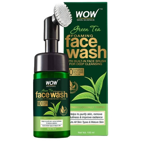 Wow Skin Science Green Tea Foaming Face Wash With BuiltIn Face Brush For Deep Cleansing
