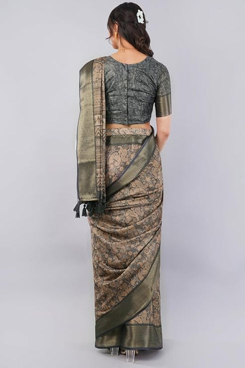 Vasthrlay Brown Polyester Saree With Unstitched Blouse Piece