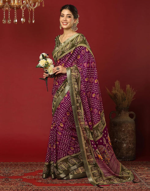 Vasthrlay Georgette Bandhani Unstitched Wine Saree