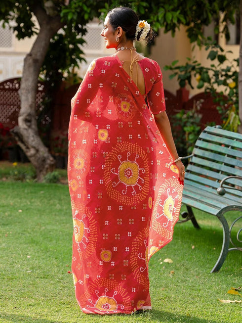 Vasthrlay Bandhani Printed Unstitched Peach Saree