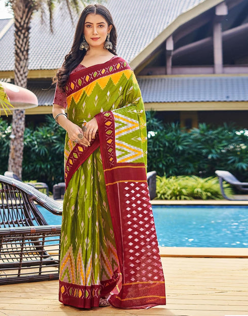 Vasthrlay Chanderi Bandhani Unstitched White Saree