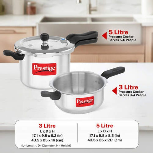 Prestige Svachh Aluminium Anti Bulge Gas And Induction Compatible Pressure Cooker 5 L Combo